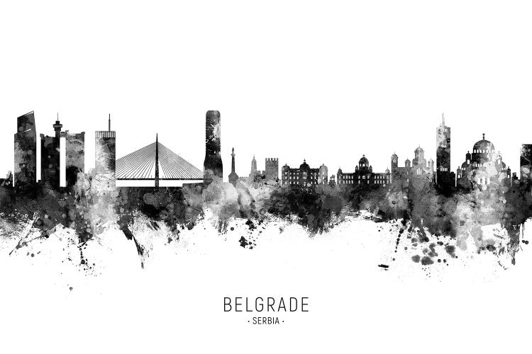 Belgrade Serbia Skyline Name Bw