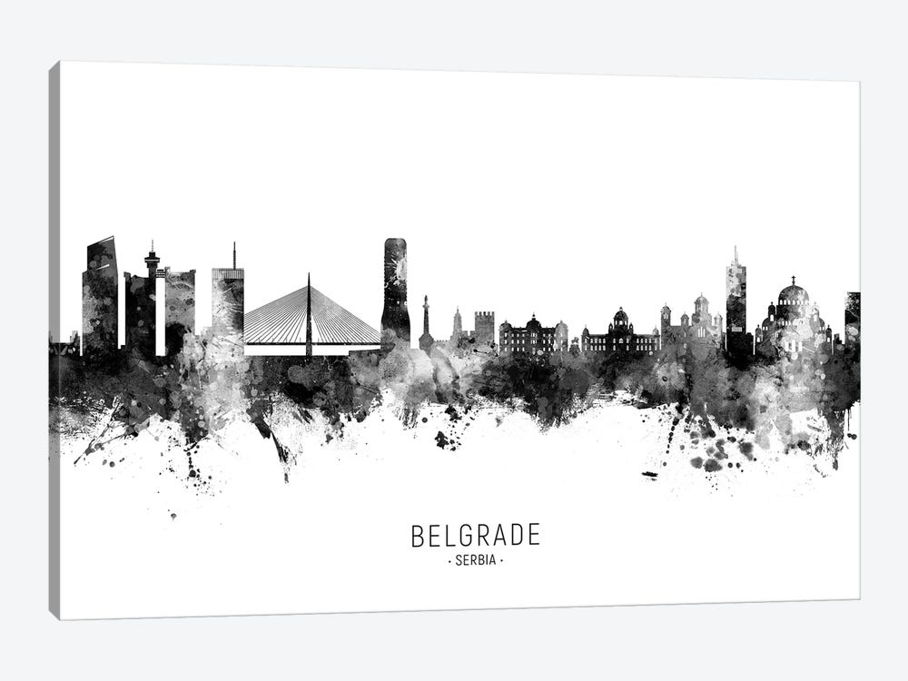 Belgrade Serbia Skyline Name Bw by Michael Tompsett 1-piece Art Print