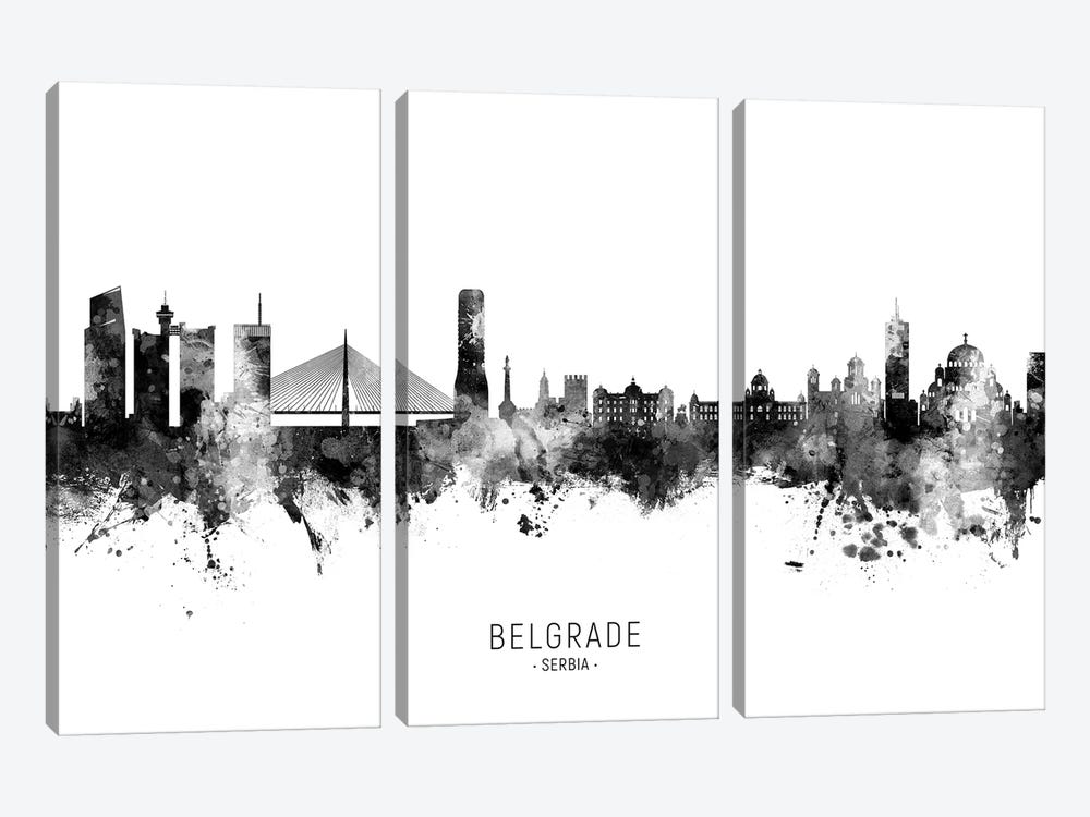 Belgrade Serbia Skyline Name Bw by Michael Tompsett 3-piece Canvas Art Print