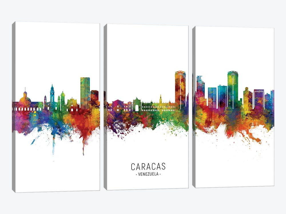 Caracas Venezuela Skyline City Name by Michael Tompsett 3-piece Canvas Artwork