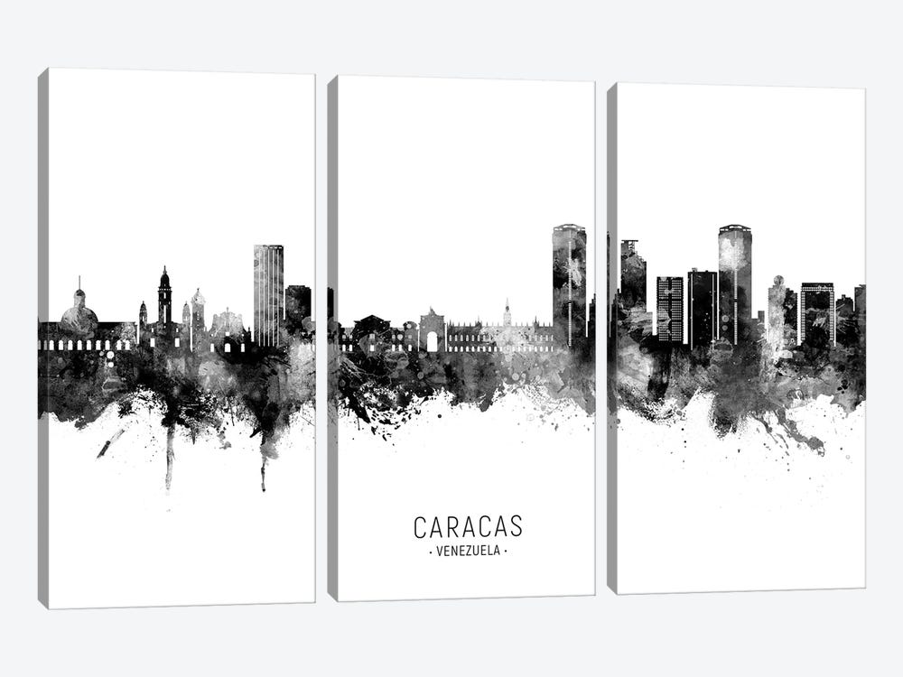Caracas Venezuela Skyline Name Bw 3-piece Canvas Art Print