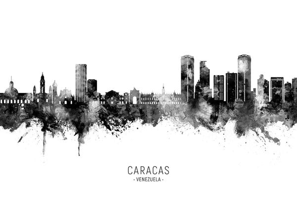 South America: Caracas Venezuela Skyline Name Bw by Michael Tompsett