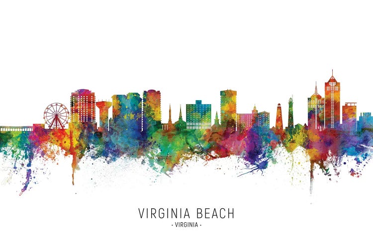 Virginia Beach Skyline City Name by Michael Tompsett wall art