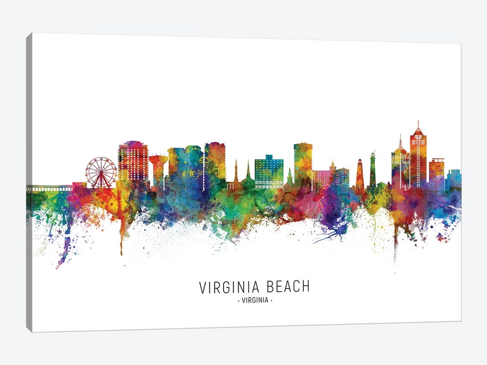 Virginia Beach Skyline City Name by Michael Tompsett 1-piece Art Print