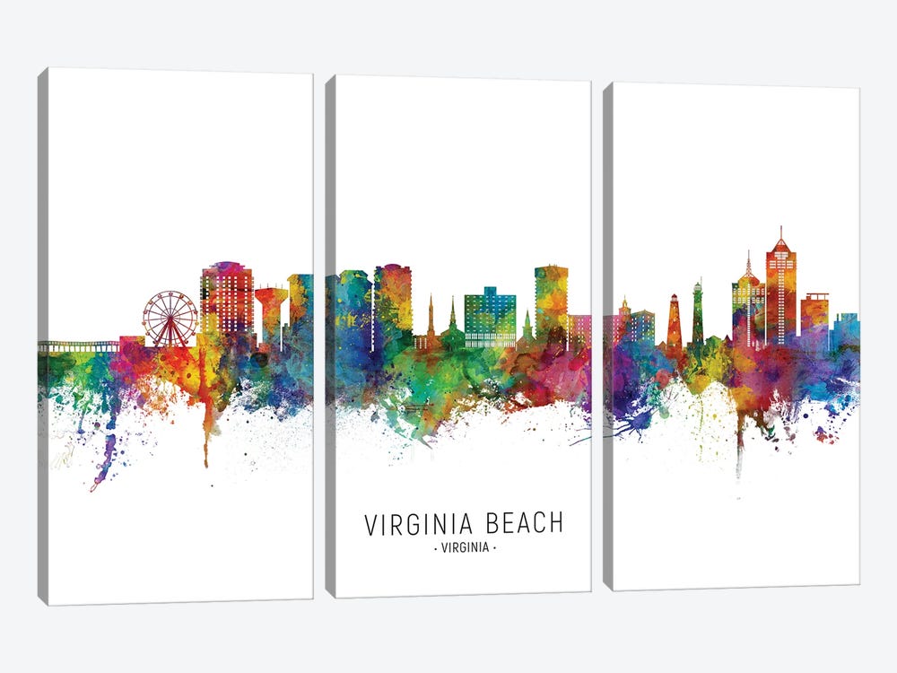 Virginia Beach Skyline City Name by Michael Tompsett 3-piece Canvas Art Print