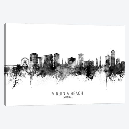 Virginia Beach Virginia Skyline Name Bw Canvas Print #MTO3128} by Michael Tompsett Canvas Wall Art