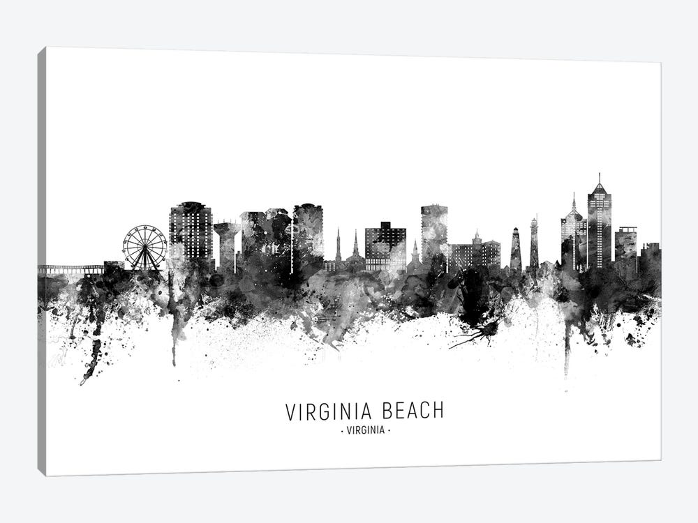 Virginia Beach Virginia Skyline Name Bw by Michael Tompsett 1-piece Canvas Artwork
