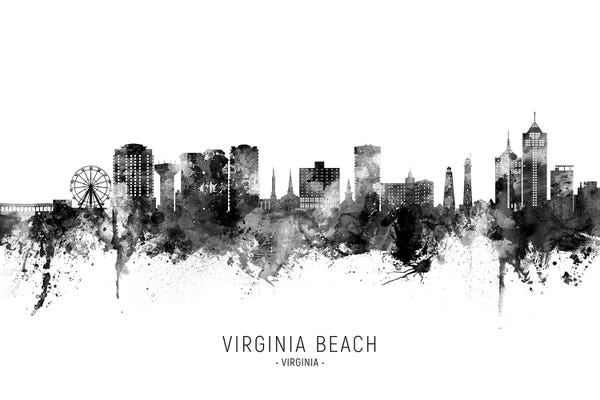 Virginia Beach: Virginia Beach Virginia Skyline Name Bw by Michael Tompsett