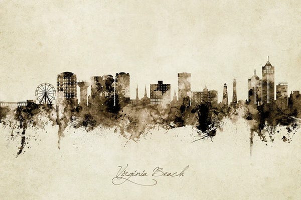 Virginia Beach: Virginia Beach Virginia Skyline Vintage by Michael Tompsett