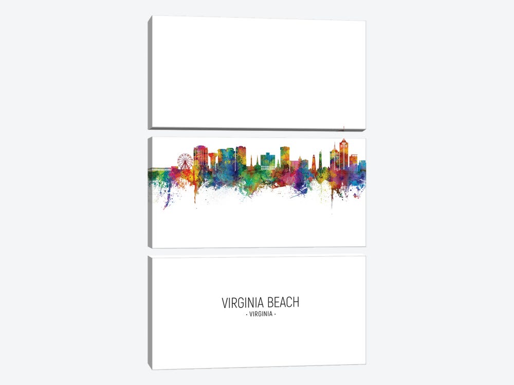 Virginia Beach Virginia Skyline Portrait by Michael Tompsett 3-piece Canvas Art Print