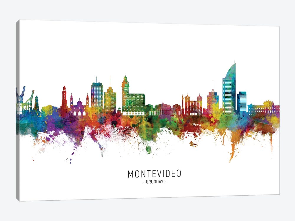 Montevideo Uruguay Skyline City Name by Michael Tompsett 1-piece Canvas Art Print