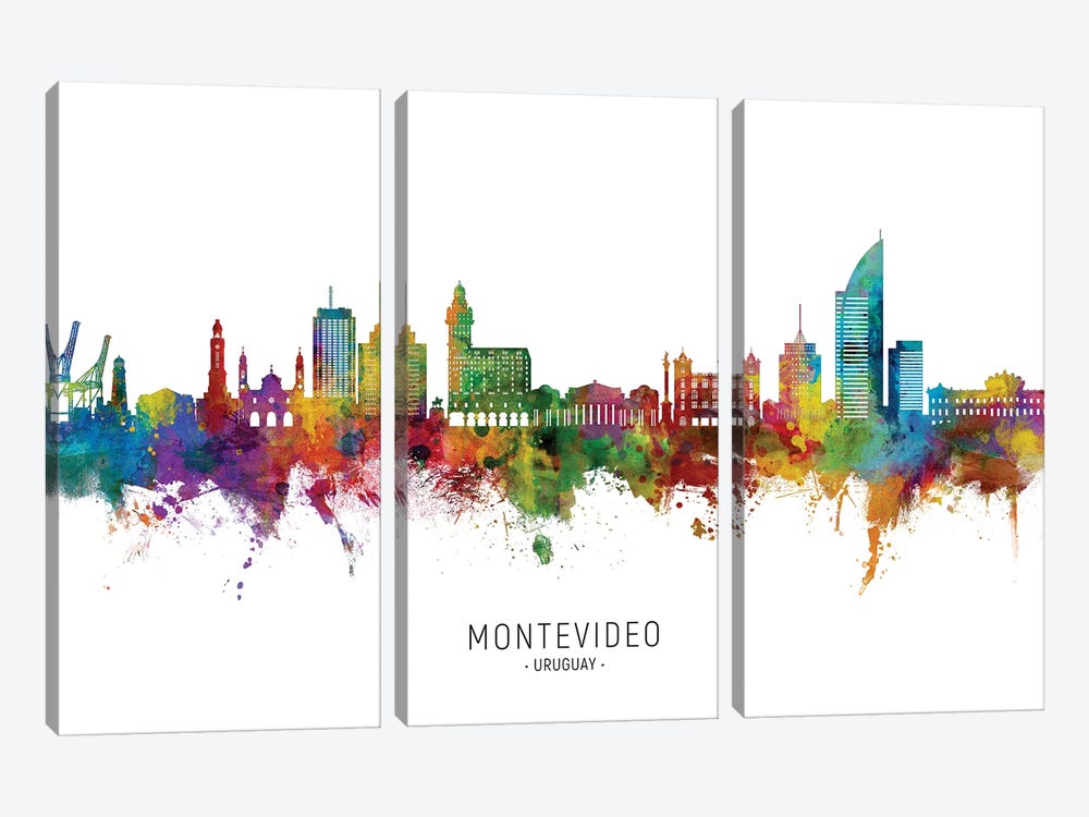 Montevideo Uruguay Skyline City Name by Michael Tompsett 3-piece Canvas Print