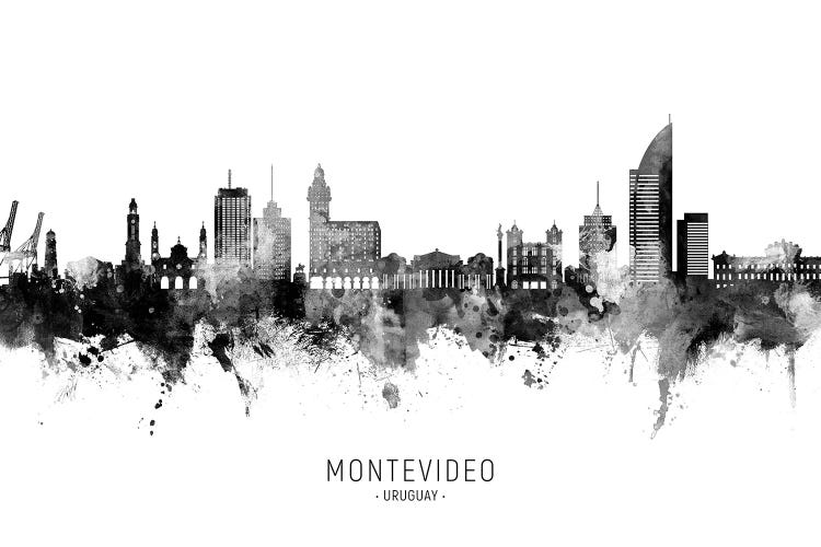 Montevideo Uruguay Skyline Name Bw