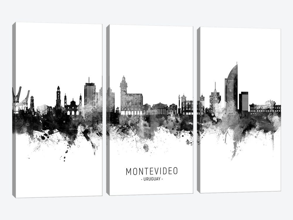 Montevideo Uruguay Skyline Name Bw by Michael Tompsett 3-piece Canvas Artwork