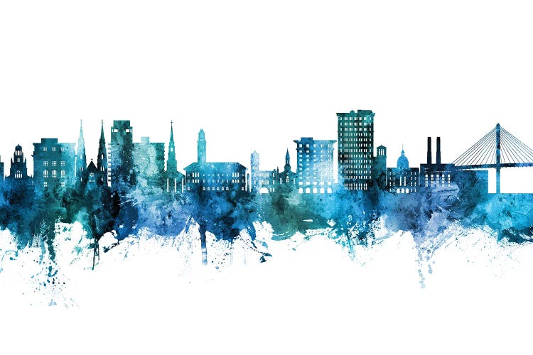 Savannah Georgia Skyline Blue Teal by Michael Tompsett wall art