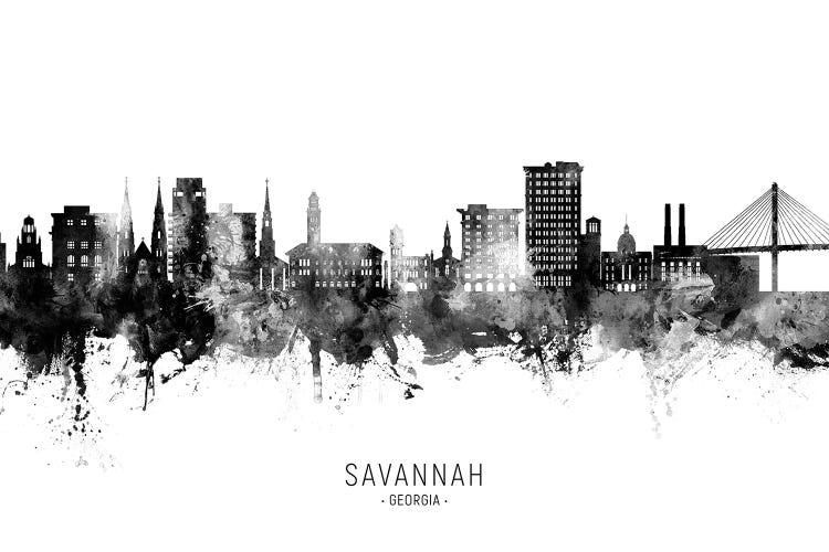 Savannah Georgia Skyline Name Bw