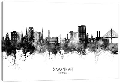 Savannah Georgia Skyline Name Bw Canvas Art Print - Savannah