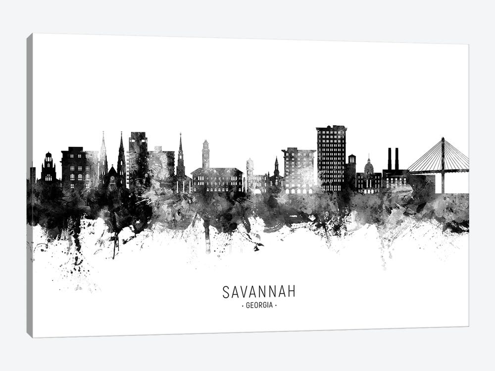 Savannah Georgia Skyline Name Bw by Michael Tompsett 1-piece Canvas Art