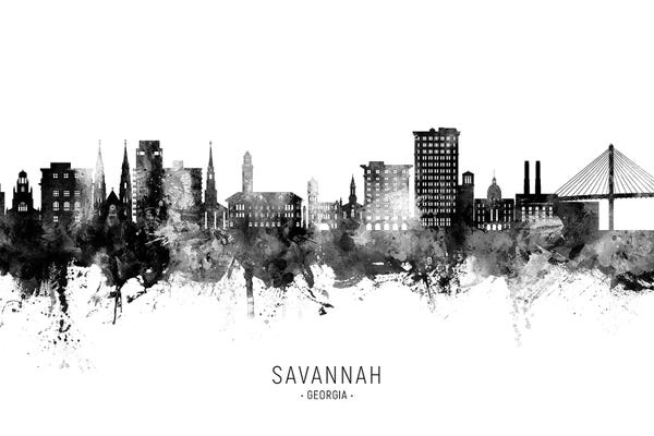 Savannah: Savannah Georgia Skyline Name Bw by Michael Tompsett