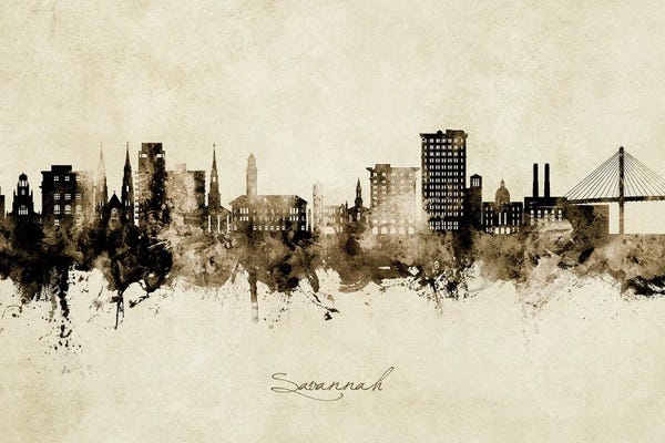Georgia: Savannah Georgia Skyline Vintage by Michael Tompsett