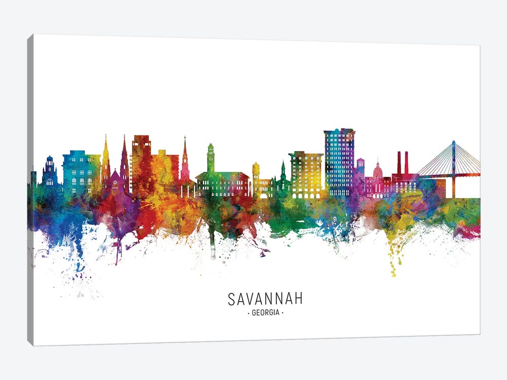 Savannah Georgia Skyline City Name by Michael Tompsett 1-piece Canvas Wall Art