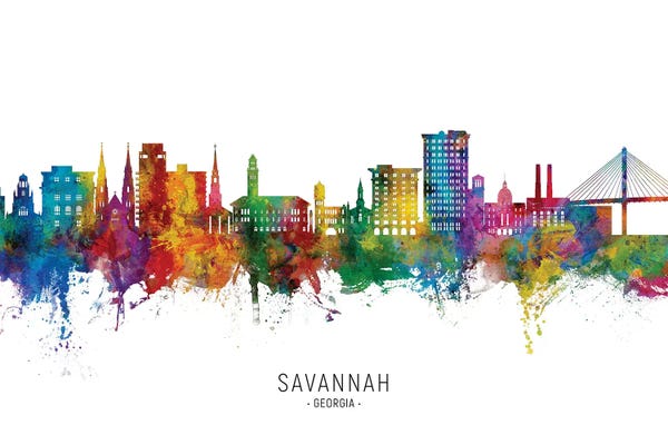 Michael Tompsett: Savannah Georgia Skyline City Name by Michael Tompsett