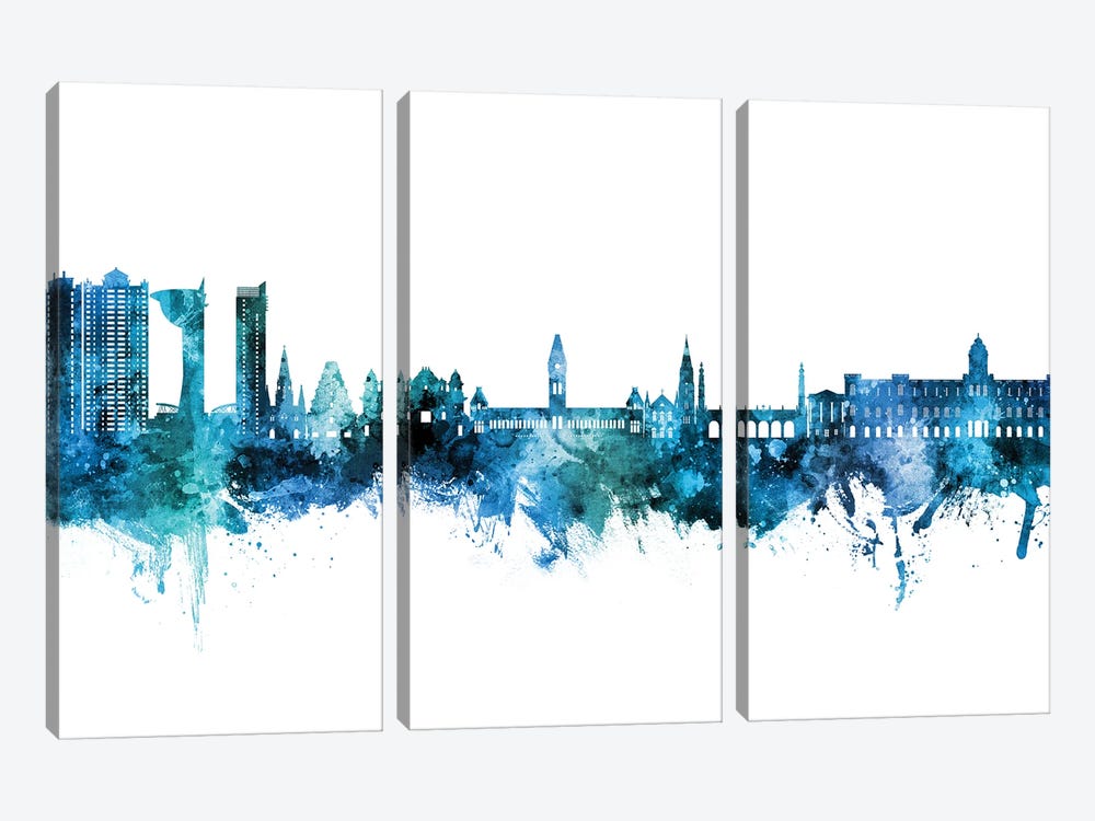 Chennai India Skyline Blue Teal by Michael Tompsett 3-piece Art Print
