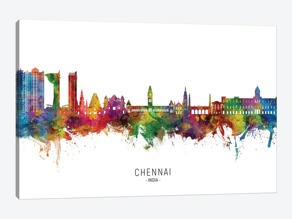 Chennai India Skyline City Name 1-piece Canvas Wall Art