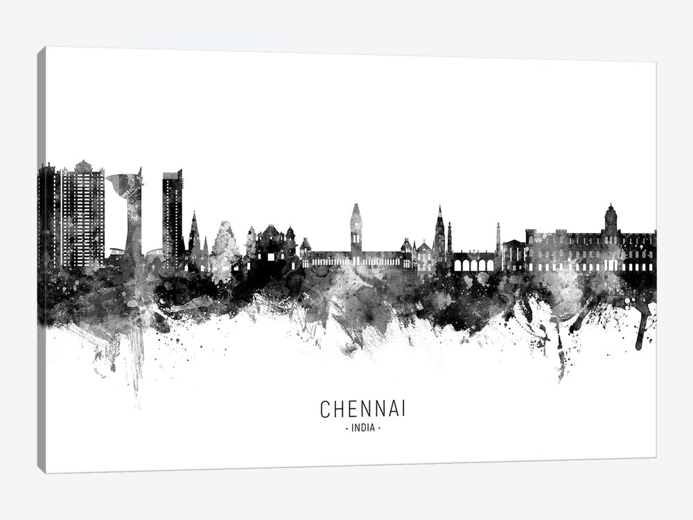 Chennai India Skyline Name Bw by Michael Tompsett 1-piece Canvas Art Print