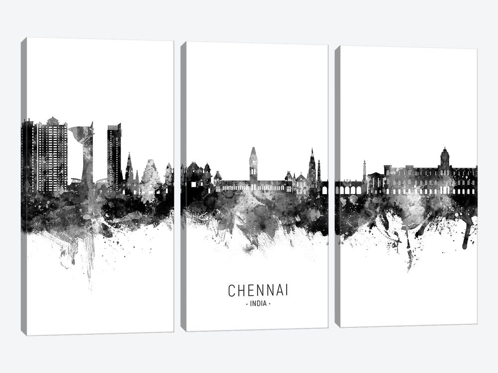 Chennai India Skyline Name Bw by Michael Tompsett 3-piece Art Print