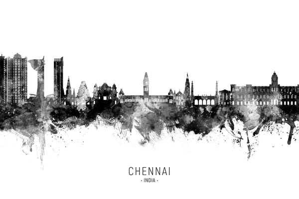 Uttar Pradesh: Chennai India Skyline Name Bw by Michael Tompsett