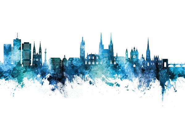 Nouvelle-Aquitaine: Bordeaux France Skyline Blue Teal by Michael Tompsett