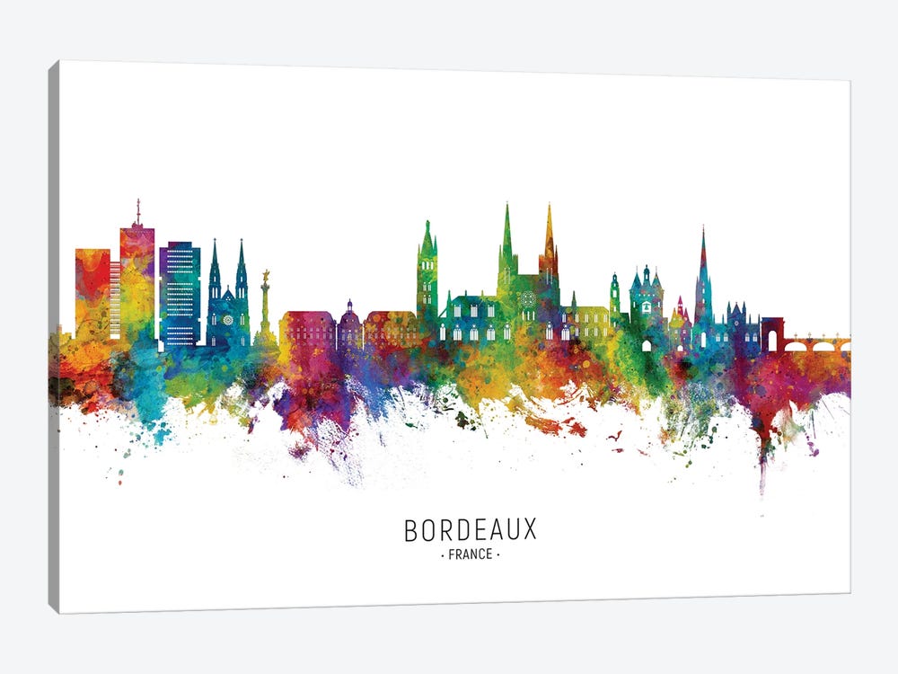 Bordeaux France Skyline City Name by Michael Tompsett 1-piece Canvas Print