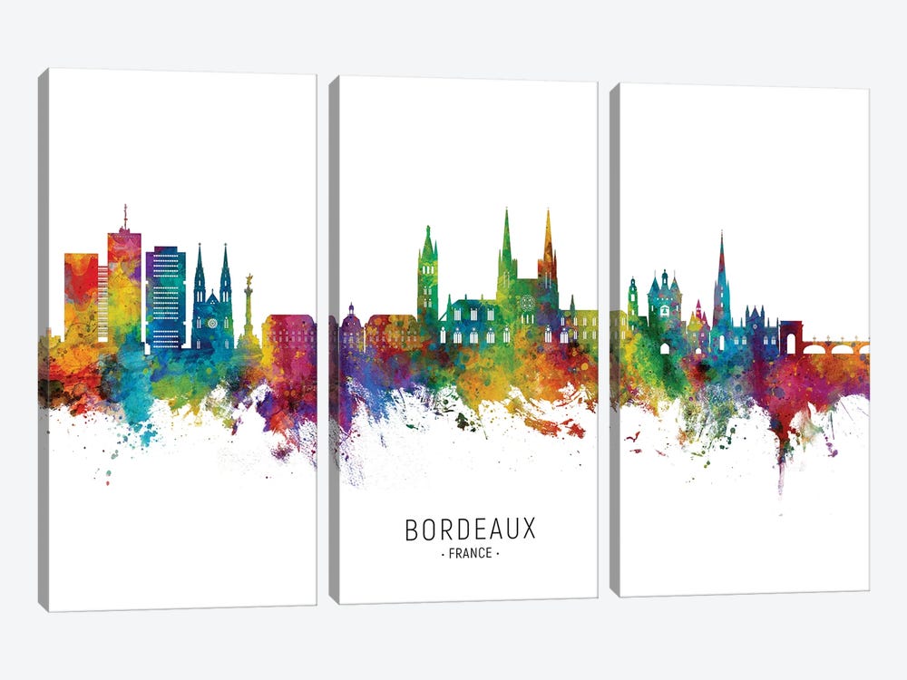Bordeaux France Skyline City Name by Michael Tompsett 3-piece Canvas Print