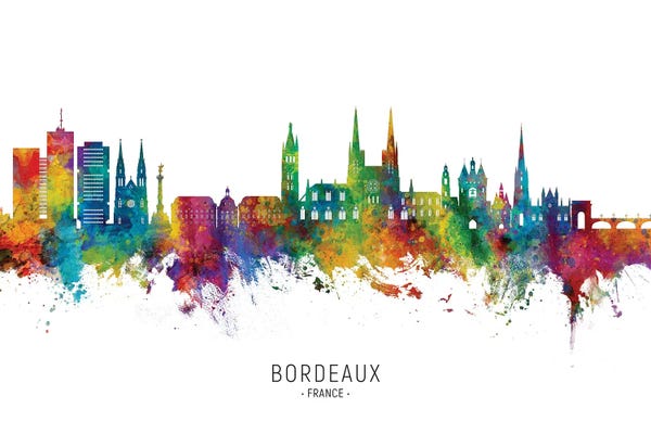 Nouvelle-Aquitaine: Bordeaux France Skyline City Name by Michael Tompsett