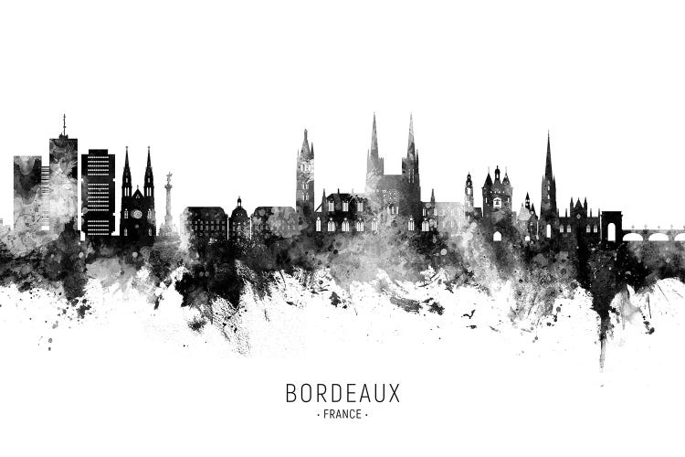 Bordeaux France Skyline Name Bw