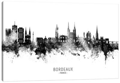 Bordeaux France Skyline Name Bw Canvas Art Print