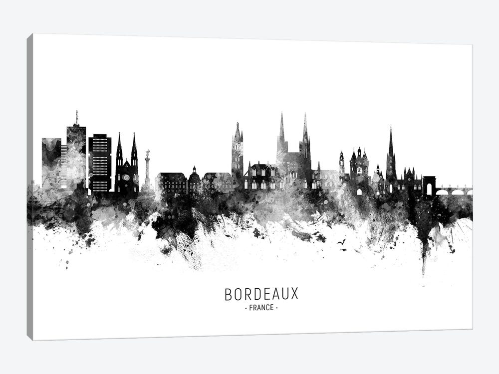Bordeaux France Skyline Name Bw by Michael Tompsett 1-piece Canvas Artwork