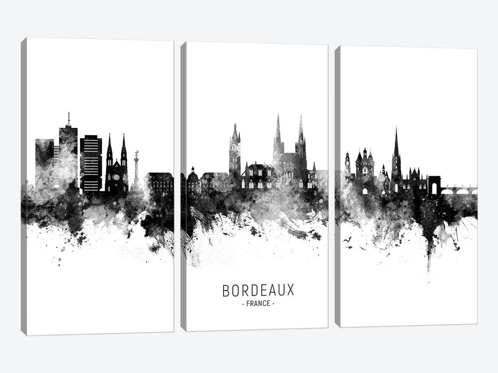 Bordeaux France Skyline Name Bw by Michael Tompsett 3-piece Canvas Art