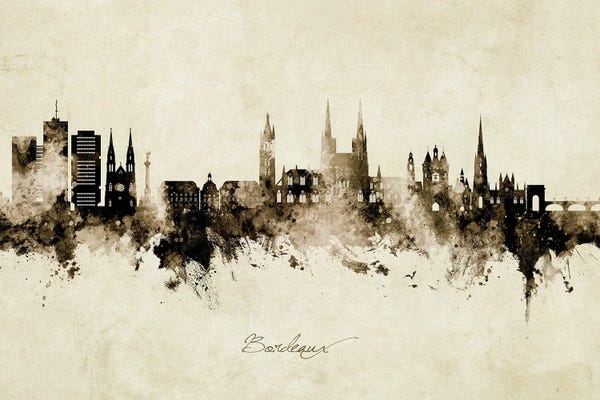 Nouvelle-Aquitaine: Bordeaux France Skyline Vintage by Michael Tompsett