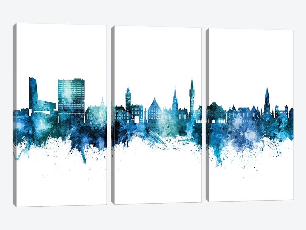 Lille France Skyline Blue Teal by Michael Tompsett 3-piece Canvas Art