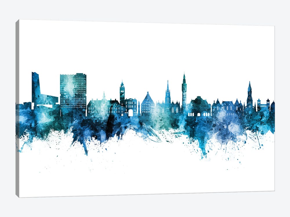 Lille France Skyline Blue Teal by Michael Tompsett 1-piece Canvas Wall Art