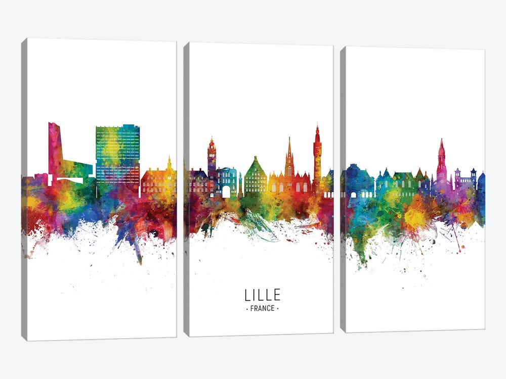Lille France Skyline City Name by Michael Tompsett 3-piece Canvas Print