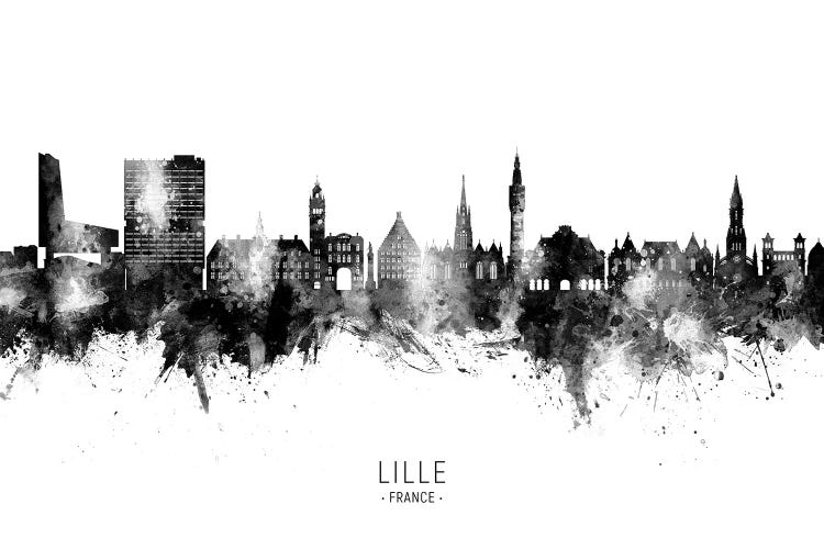 Lille France Skyline Name Bw