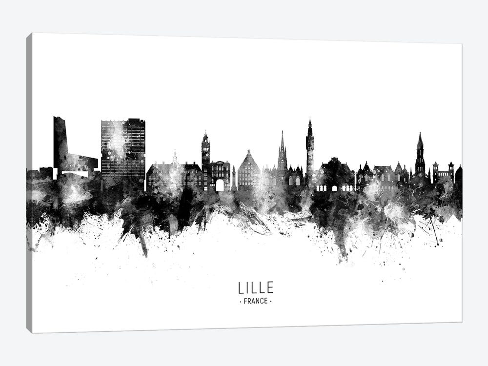 Lille France Skyline Name Bw by Michael Tompsett 1-piece Canvas Artwork