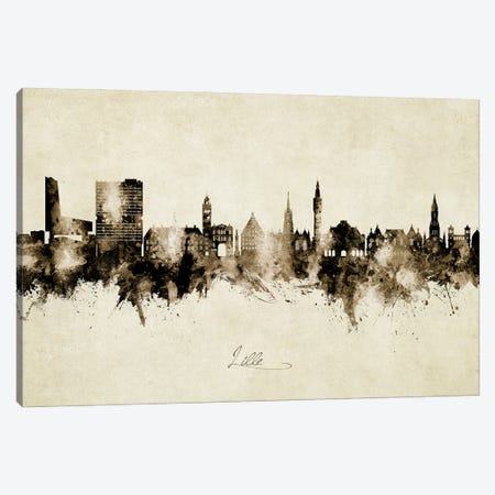 Lille France Skyline Vintage Canvas Print #MTO3154} by Michael Tompsett Canvas Wall Art