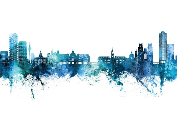 Brittany: Rennes France Skyline Blue Teal by Michael Tompsett