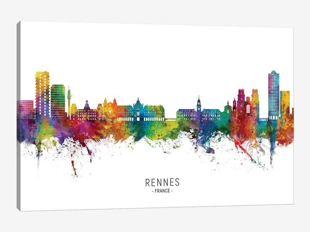Rennes France Skyline City Name by Michael Tompsett 1-piece Canvas Artwork