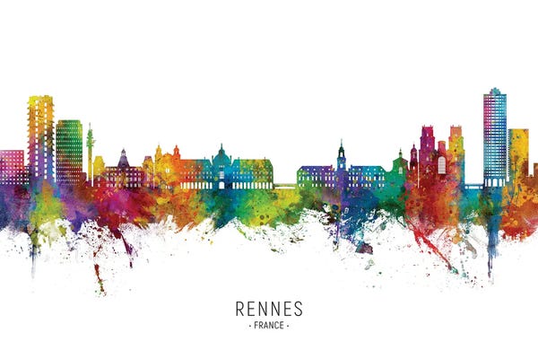 Brittany: Rennes France Skyline City Name by Michael Tompsett