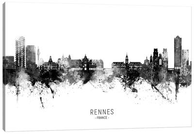 Rennes France Skyline Name Bw Canvas Art Print - Brittany